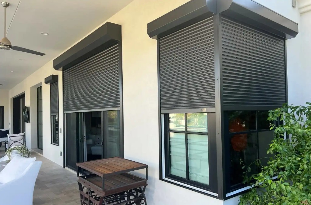 Custom roll shutter retrofit on a home patio